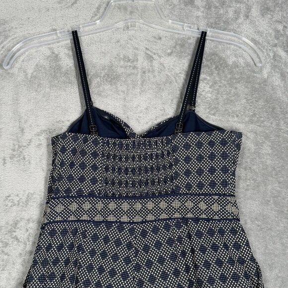 Anthro Elevenses Jumpsuit Women 2 Petite Blue White Geometric Remy Crop Wide Leg - Picture 8 of 11
